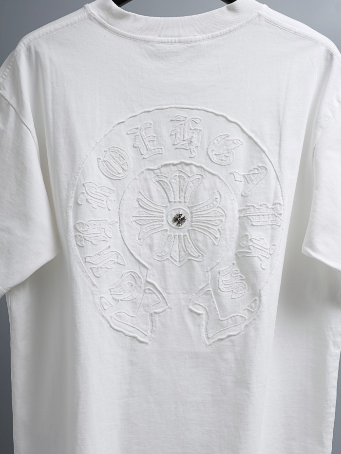 1:1 quality version Front Chest Raw Edge Cross Rivet Patch Logo Back Large Horseshoe Circle Embossed Print T-shirt 2 colors 29306946
