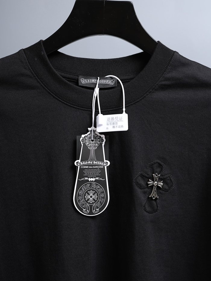 1:1 quality version Front Chest Raw Edge Cross Rivet Patch Logo Back Large Horseshoe Circle Embossed Print T-shirt 2 colors 29306946