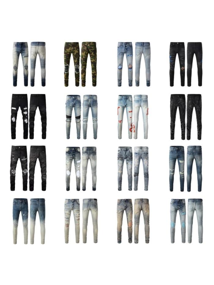 Multi Craft Camo Bandage Patch Splash Paint Gradient Bleach Slim Stretch Wash Slim Stretch Denim Jeans 22 colors 29314265