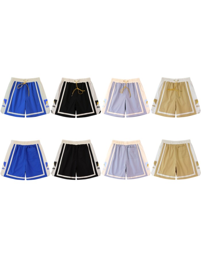 Two-Tone Color Block Side Panel Hem Mini Logo Elastic Drawstring Waist Relaxed Fit Elastic Shorts 4 colors 29311419