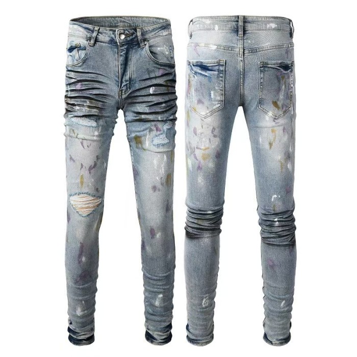Multi Craft Camo Bandage Patch Splash Paint Gradient Bleach Slim Stretch Wash Slim Stretch Denim Jeans 22 colors 29314265