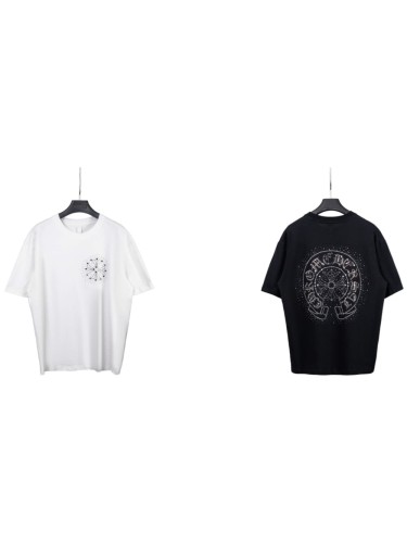 1:1 quality version High Street Horseshoe Cross Rhinestone Hot Drill Print Oversized T-shirt 2 colors 29319410