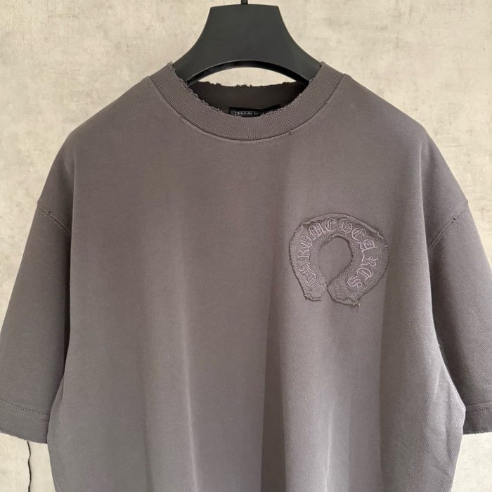 1:1 quality version American High Street Vintage Distressed Raw Edge Horseshoe Cross Patch Embroidery Loose Fit Unisex T-shirt 3 colors 29319387
