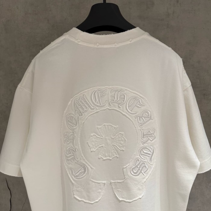 1:1 quality version American High Street Vintage Distressed Raw Edge Horseshoe Cross Patch Embroidery Loose Fit Unisex T-shirt 3 colors 29319387