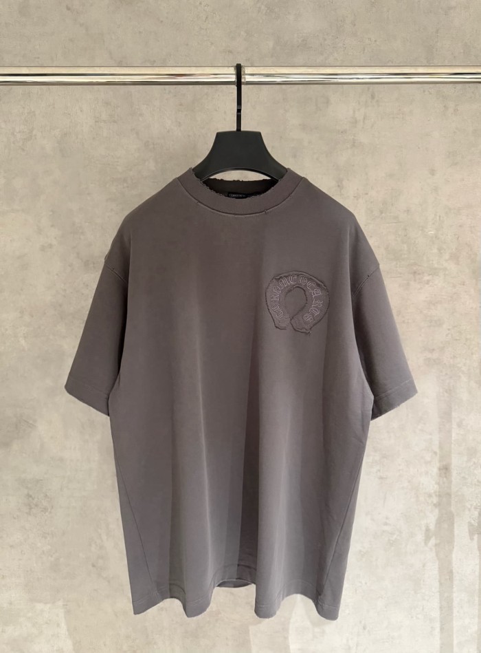 1:1 quality version American High Street Vintage Distressed Raw Edge Horseshoe Cross Patch Embroidery Loose Fit Unisex T-shirt 3 colors 29319387