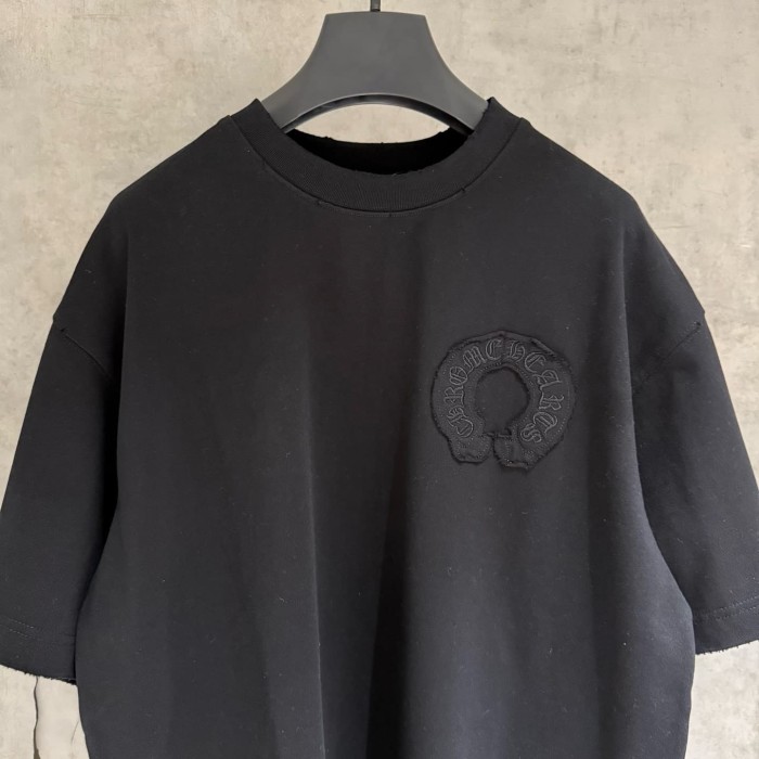 1:1 quality version American High Street Vintage Distressed Raw Edge Horseshoe Cross Patch Embroidery Loose Fit Unisex T-shirt 3 colors 29319387