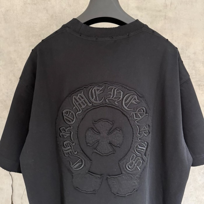 1:1 quality version American High Street Vintage Distressed Raw Edge Horseshoe Cross Patch Embroidery Loose Fit Unisex T-shirt 3 colors 29319387