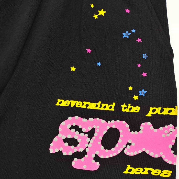 [Big & Tall for weights up to 220 lbs]1:1 quality version Pink Letter Black Mesh Black Zip Hoodie & Shorts Set 29319550