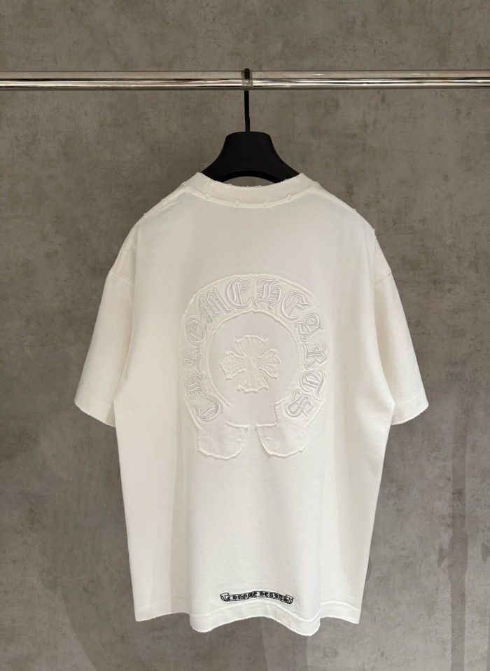1:1 quality version American High Street Vintage Distressed Raw Edge Horseshoe Cross Patch Embroidery Loose Fit Unisex T-shirt 3 colors 29319387