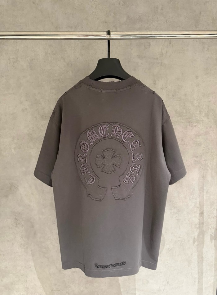 1:1 quality version American High Street Vintage Distressed Raw Edge Horseshoe Cross Patch Embroidery Loose Fit Unisex T-shirt 3 colors 29319387