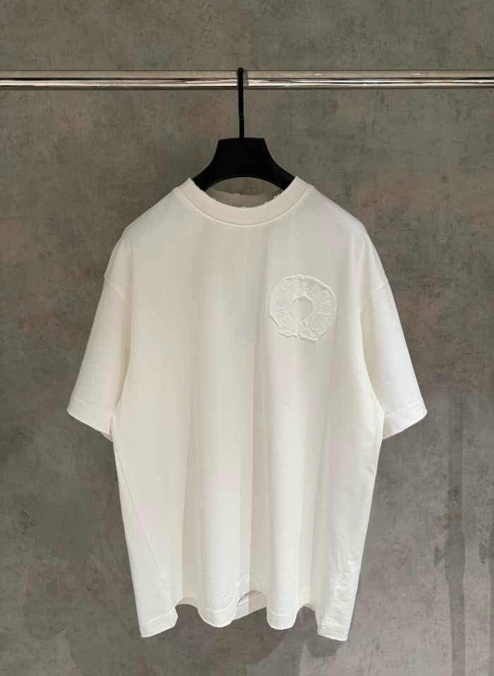 1:1 quality version American High Street Vintage Distressed Raw Edge Horseshoe Cross Patch Embroidery Loose Fit Unisex T-shirt 3 colors 29319387