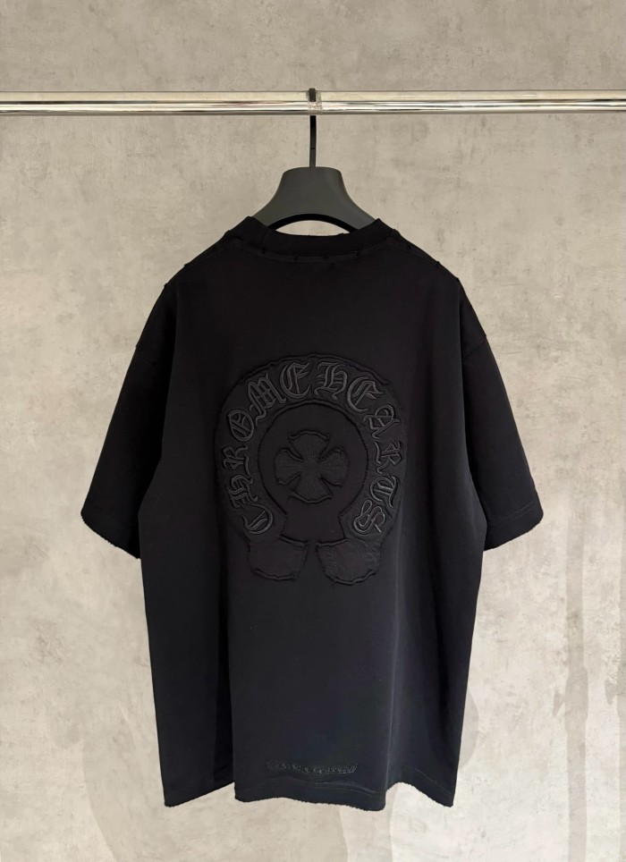 1:1 quality version American High Street Vintage Distressed Raw Edge Horseshoe Cross Patch Embroidery Loose Fit Unisex T-shirt 3 colors 29319387