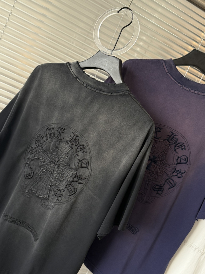 1:1 quality version American Acid Washed Vintage Laser Burned Cross Patch Embroidery Couple Washed T-shirt 4 colors 29319433