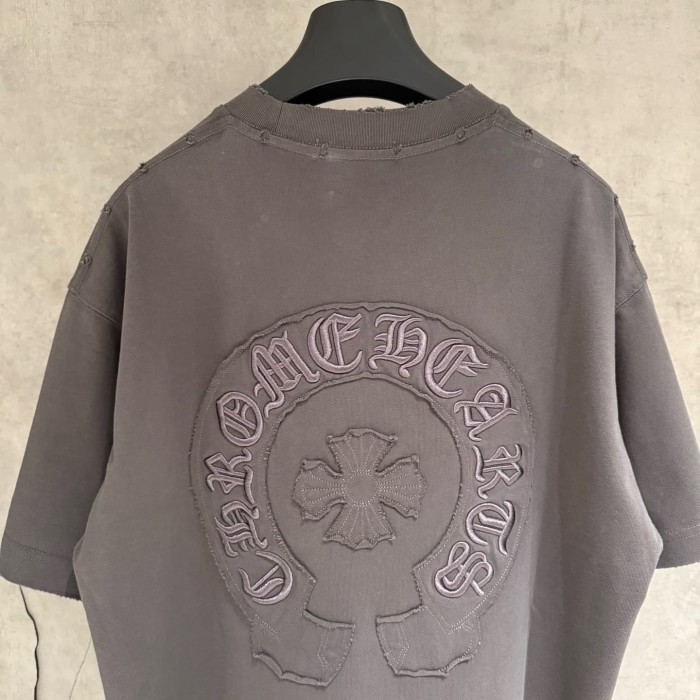 1:1 quality version American High Street Vintage Distressed Raw Edge Horseshoe Cross Patch Embroidery Loose Fit Unisex T-shirt 3 colors 29319387
