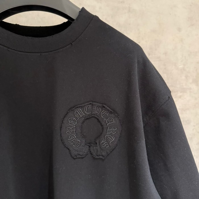 1:1 quality version American High Street Vintage Distressed Raw Edge Horseshoe Cross Patch Embroidery Loose Fit Unisex T-shirt 3 colors 29319387