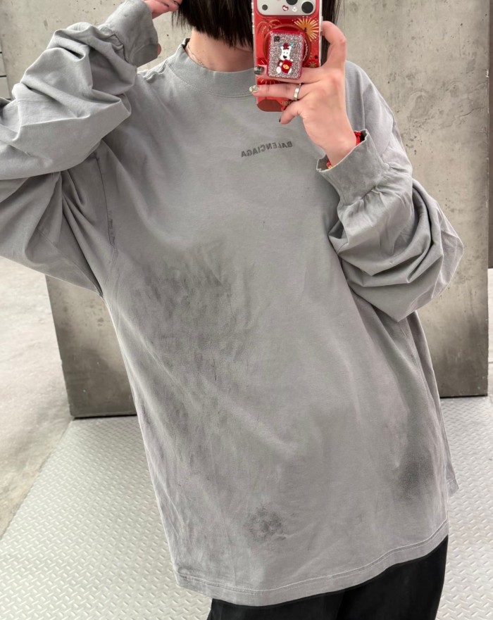 1:1 quality version Letter Embroidery Back Large Letter Print Bottom Gradient Scratch Mottled Distressed Oversized T-shirt 2 colors 29321475