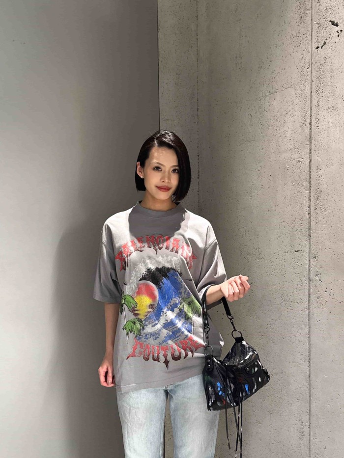 1:1 quality version Gothic Thorn Script Letter Middle Wave Sunset Palm Beach Print Oversized T-shirt 3 colors 29321534
