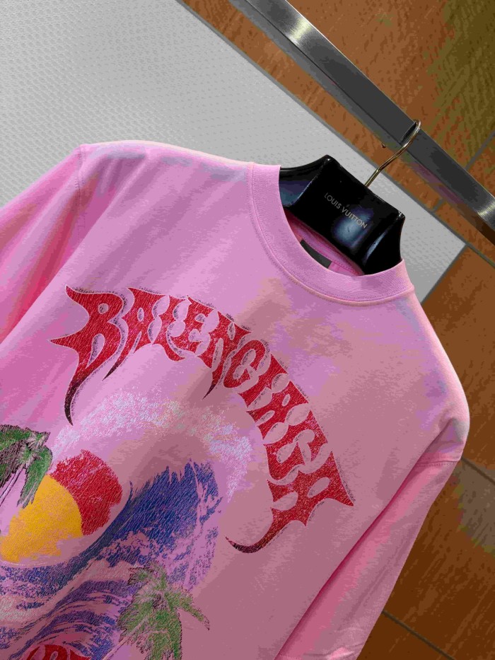 1:1 quality version Gothic Thorn Script Letter Middle Wave Sunset Palm Beach Print Oversized T-shirt 3 colors 29321534