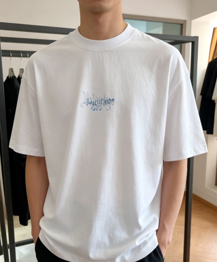 1:1 quality version Gothic Script Gradient Vintage Letter Print Distressed Frayed Neck Oversized T-shirt 2 colors 29321473