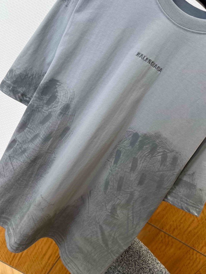 1:1 quality version Letter Embroidery Back Large Letter Print Bottom Gradient Scratch Mottled Distressed Oversized T-shirt 2 colors 29321475