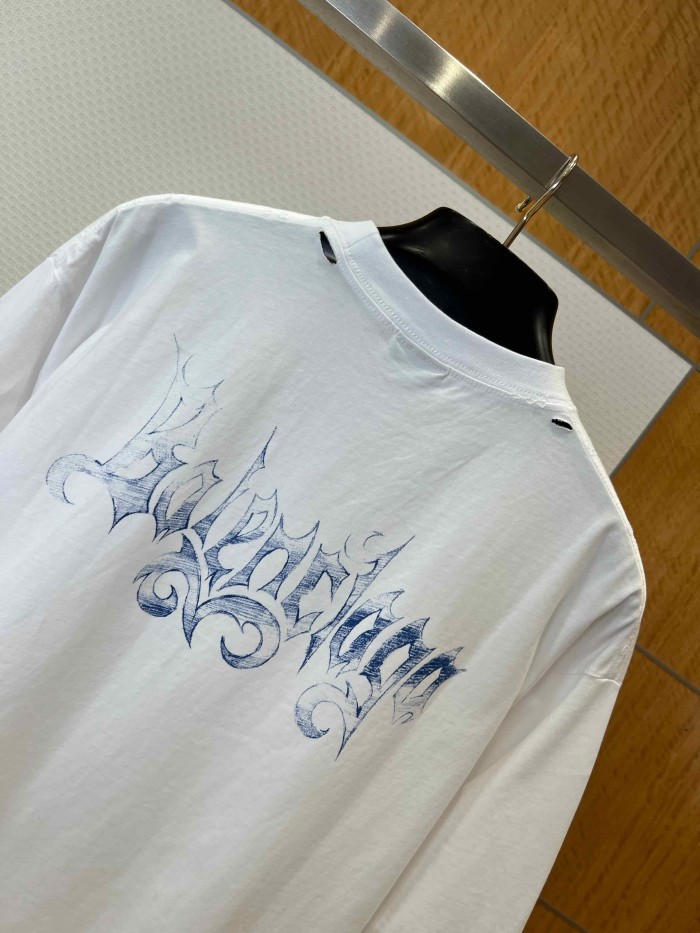 1:1 quality version Gothic Script Gradient Vintage Letter Print Distressed Frayed Neck Oversized T-shirt 2 colors 29321473