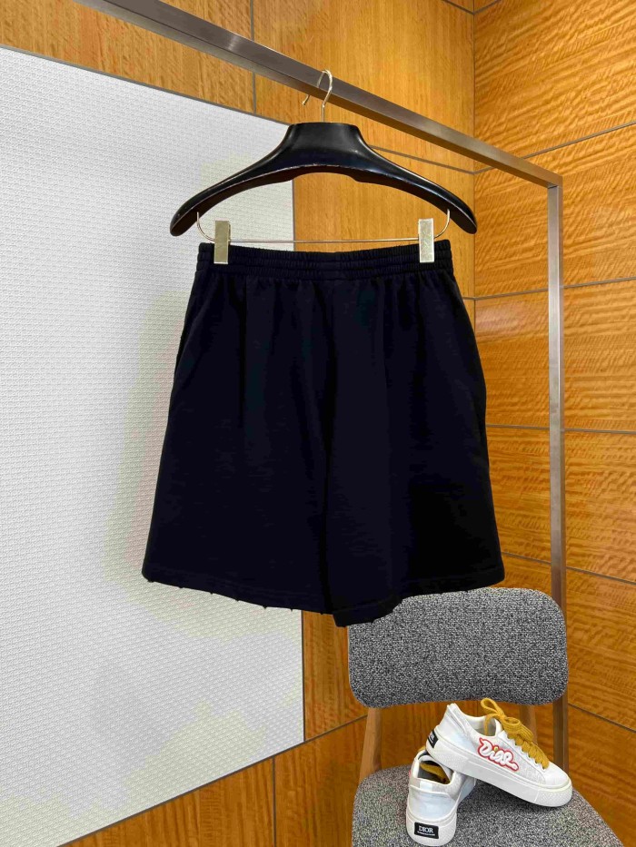 1:1 quality version Drawstring Elastic Waist Raw Edge Hem Cracked Yellow Green Paint Letter Print Wide Leg Five Inch Athletic Sweat Shorts 29321180