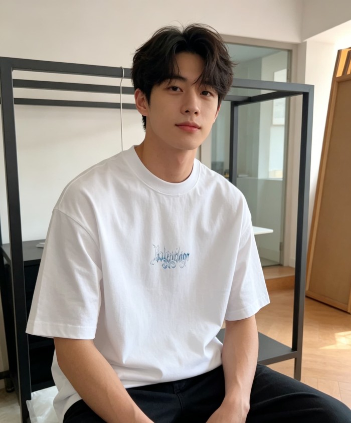 1:1 quality version Gothic Script Gradient Vintage Letter Print Distressed Frayed Neck Oversized T-shirt 2 colors 29321473