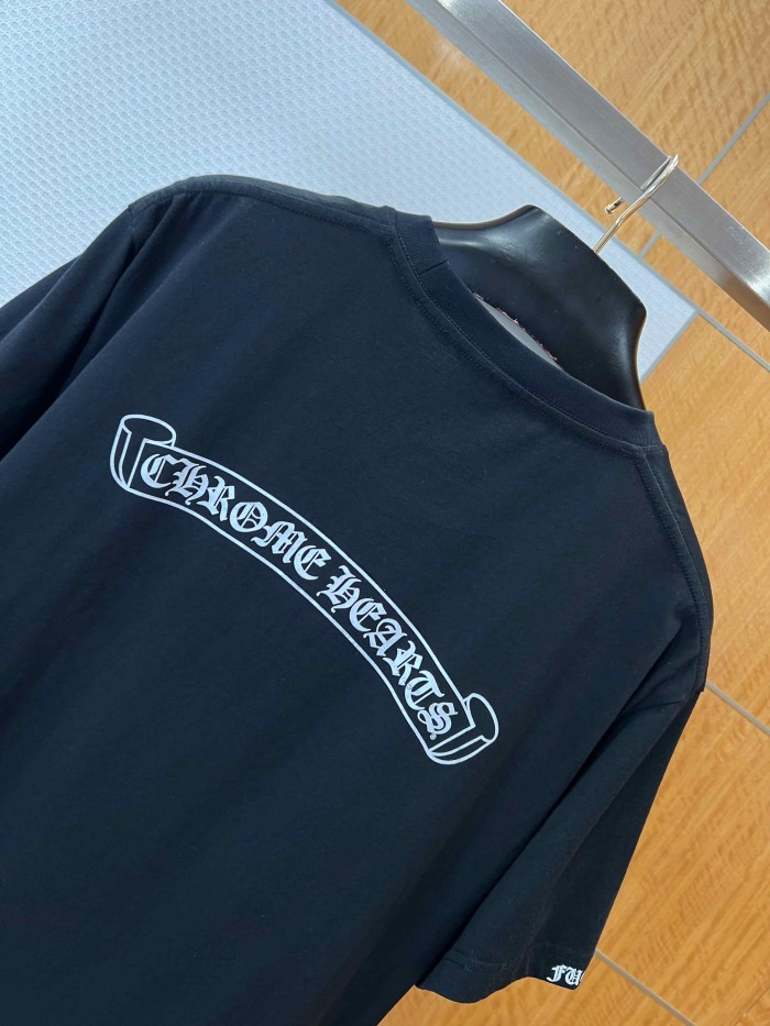 1:1 quality version Neck Wrap Gothic Letter Pocket Dagger Floral Print Back Scroll Cursive Font Oversized T-shirt 2 colors 29321079