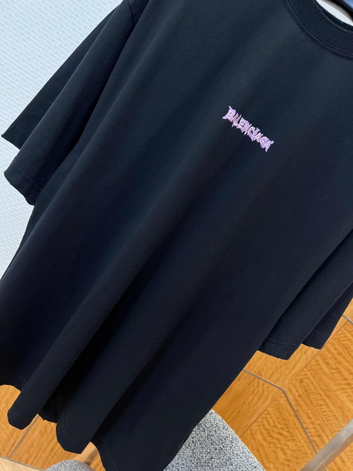1:1 quality version  Large Light Purple Thorn Rip Gothic Font Double Side Print Bottom Frayed Destroy Oversized T-shirt 29321597