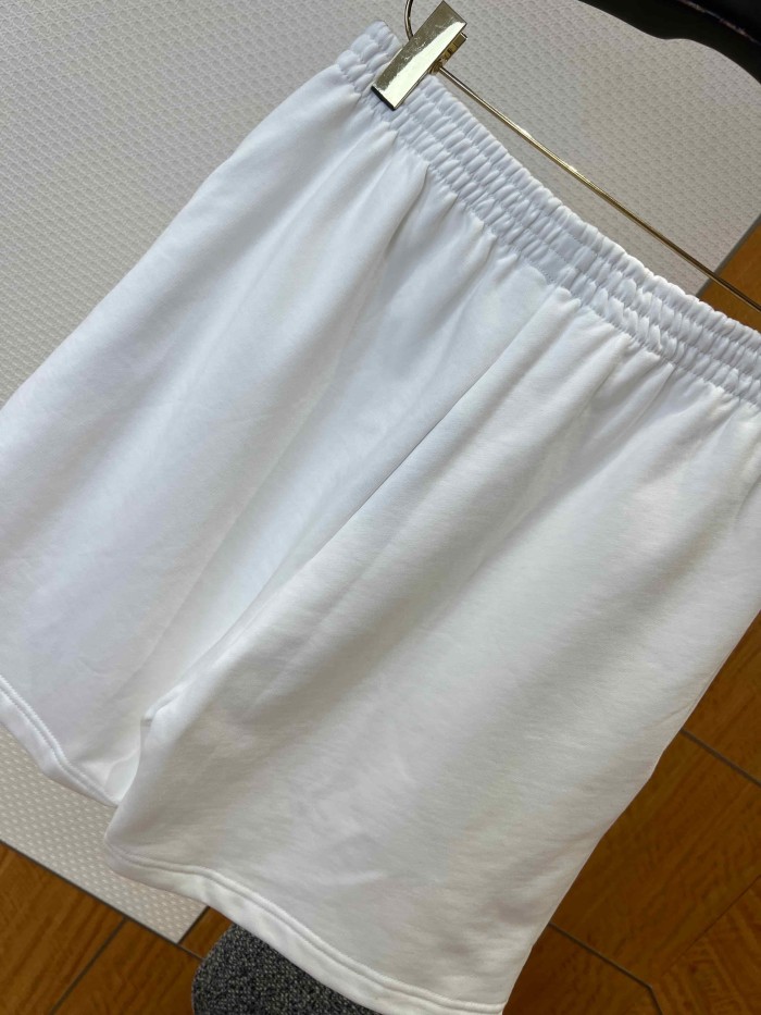 1:1 quality version  Double Drawstring Elastic Waist Single Side Blue Melting Drip Letter Print Loose Five Point Sweat Shorts 29321610