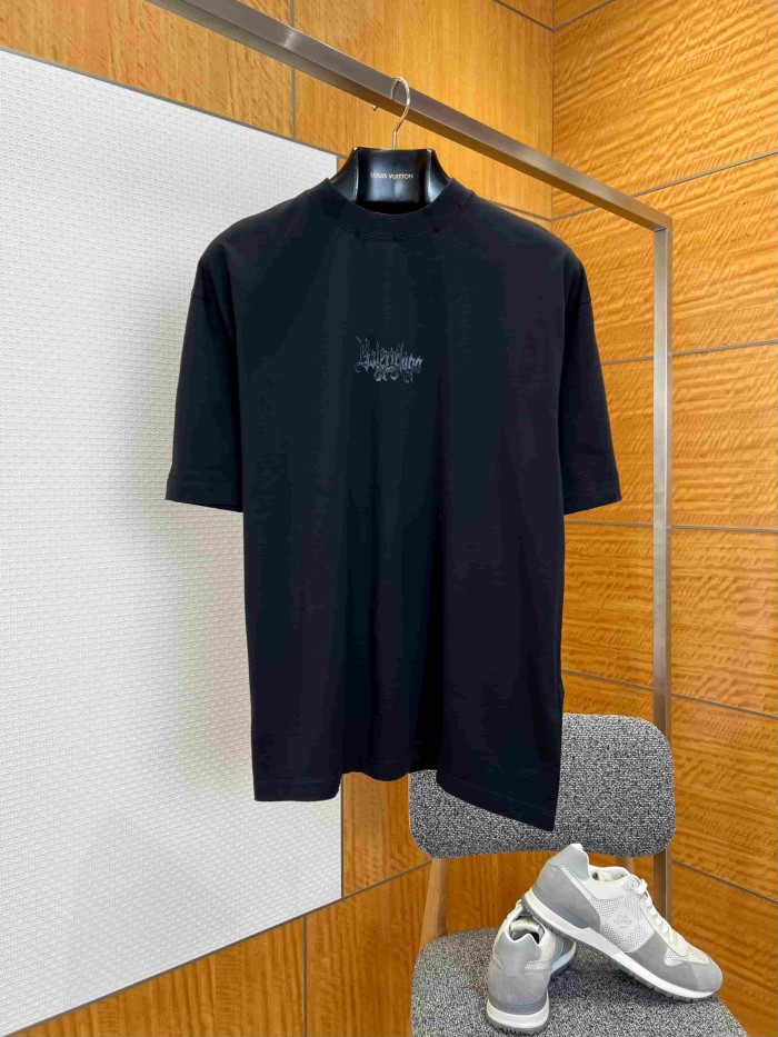 1:1 quality version Gothic Script Gradient Vintage Letter Print Distressed Frayed Neck Oversized T-shirt 2 colors 29321473
