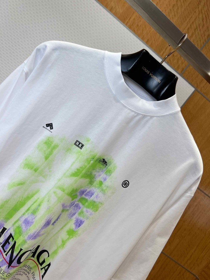 1:1 quality version Tropical Palm Gradient Spray Paint Print Multi Element Badge Small Text Slogan Oversized Drop Shoulder T-shirt 29321499