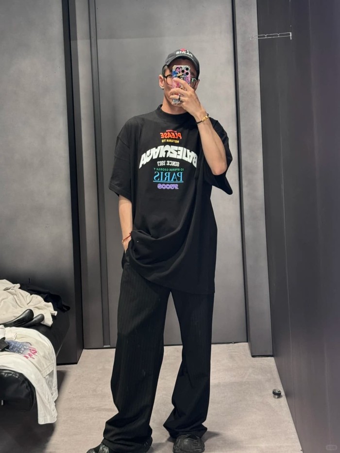 1:1 quality version  Arch Vintage Script Letter Paris Address Zip Code Multi Layout Slogan Print Oversized T-shirt 29321520