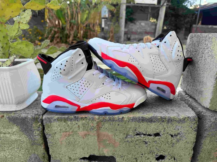 [plus-size shoes] Air @j6 Retro Air Cushion Shock Absorbing White Infrared Red Black High Top Leather Basketball Sneakers 29322741