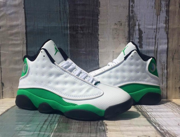 [plus-size shoes] Air @j13 Lucky Green GS Cushioned White and Green High-Top Vintage Basketball Shoes 29324231