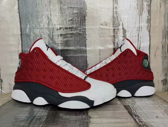 [plus-size shoes] Air @j13 Retro  Red Flint  Leather & Fabric Grey White Red GS High-Top Basketball Shoes 29324225