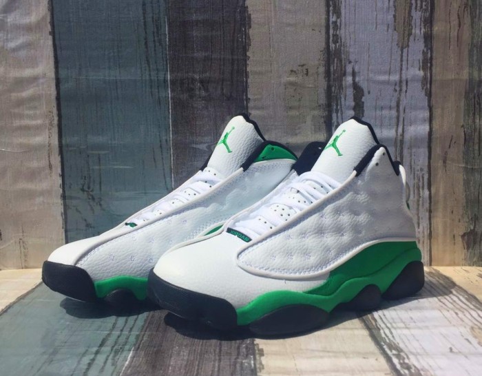[plus-size shoes] Air @j13 Lucky Green GS Cushioned White and Green High-Top Vintage Basketball Shoes 29324231