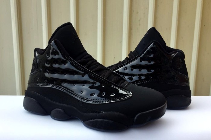 [plus-size shoes] Air @j13 Cap and Gown Black Cat Patent Leather Black GS Cushioned Support High-Top Basketball Shoes 29324249