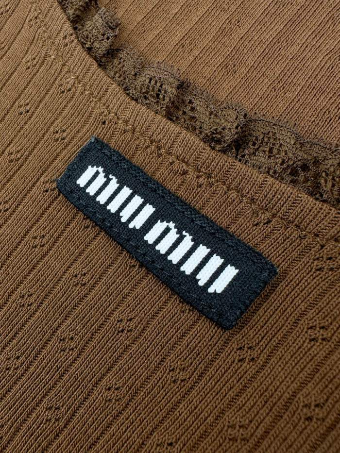 1:1 quality version U Square Neck Lace Ruffle Binding Vertical Rib Eyelet Jacquard Chest Woven Label Mini LogoTank Top 2 colors 29330300
