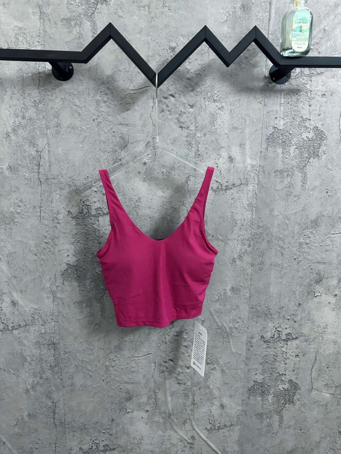 1:1 quality version V Neck Thin Strap Vertical Rib Built In Fixed Bra Pad Cropped Waist Open Back Camisole Tank Top 5 colors 29330357