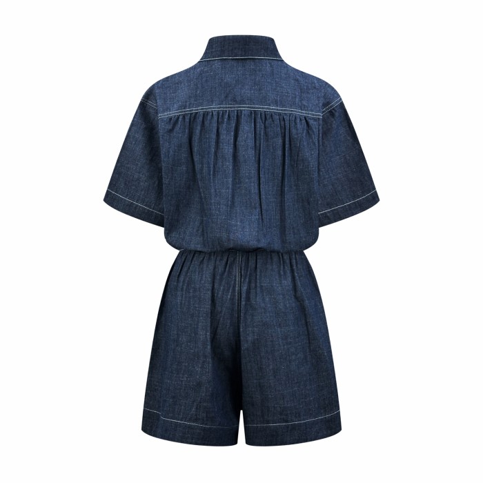1:1 quality version Triangle Metal Badge Short Sleeve Shirt Elastic Waist Gathered Wide Leg Bermuda Shorts Two Piece Casual Set 29330316