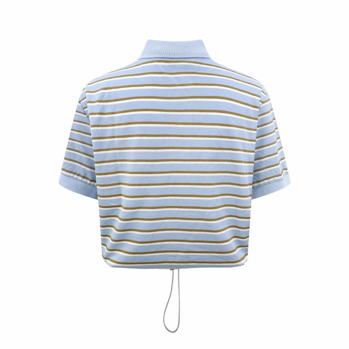 1:1 quality version Triangle Leather Patch Multi Tone Horizontal Stripe Collared Polo Drawstring Waist Convertible Polo Shirt 29330346