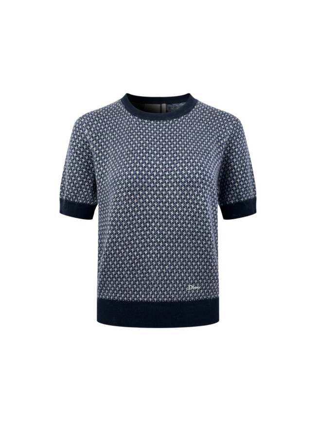 1:1 quality version Small Letter Embroidery Navy White Contrast Rib Binding Luxury Daily Slim Base Knit T-shirt 29330288
