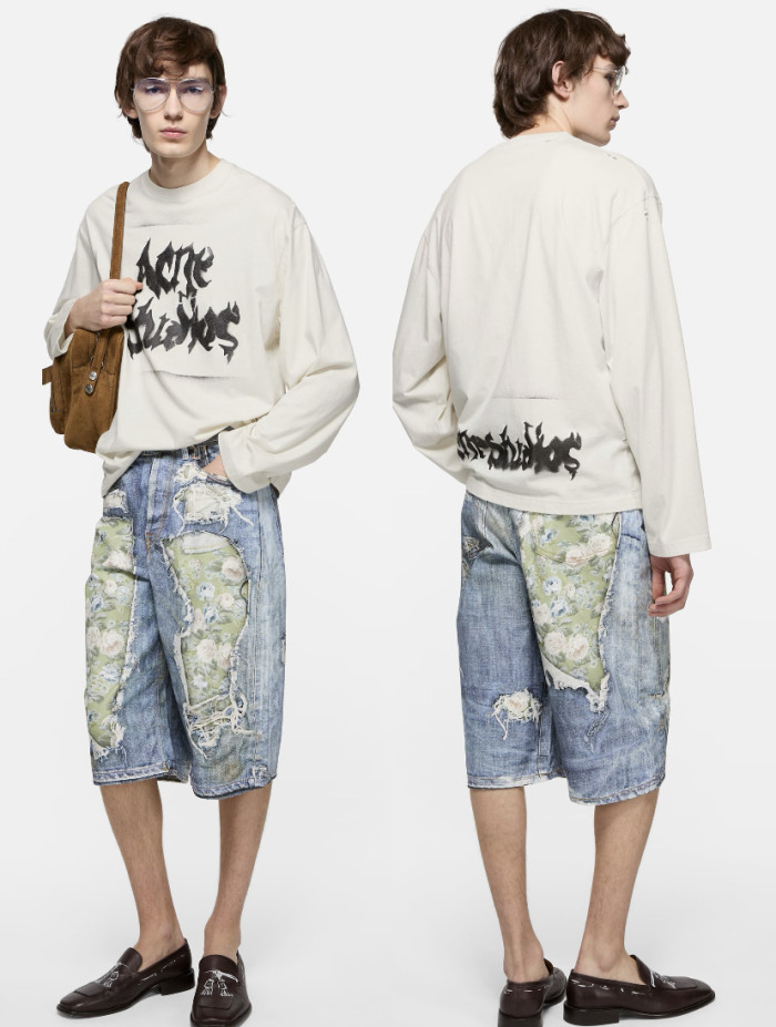1:1 quality version Heavy Wash Bleach Torn Rip Fray Vintage Floral Lining Patch Baggy Loose Five Inch Denim Bermuda Shorts 29330260
