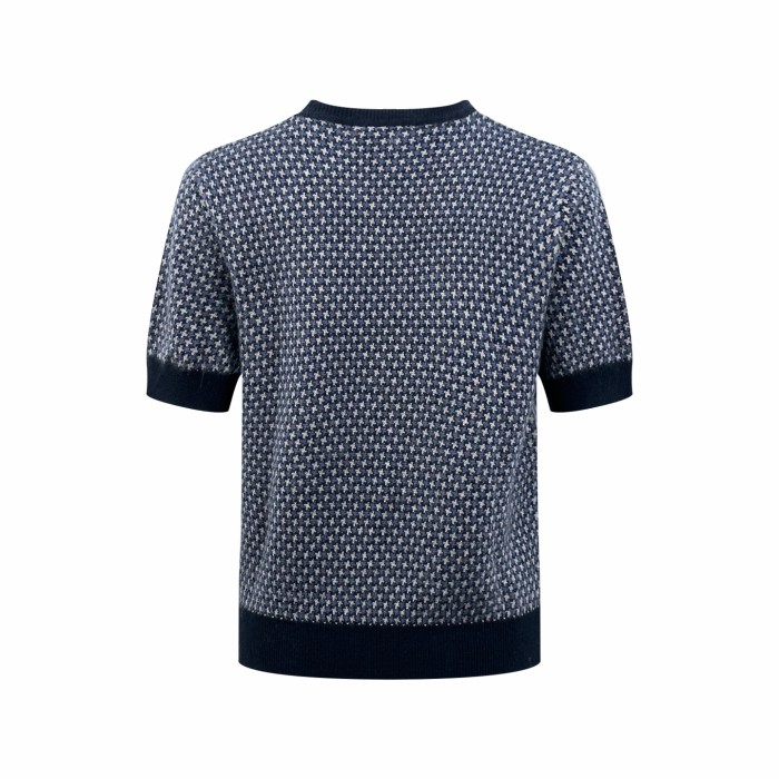 1:1 quality version Small Letter Embroidery Navy White Contrast Rib Binding Luxury Daily Slim Base Knit T-shirt 29330288