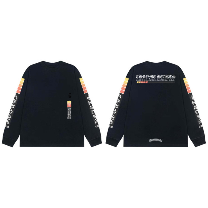 Gradient Orange Yellow Thermal Stripe Sanskrit Print Long Sleeve T-Shirt 2 colors 29331530