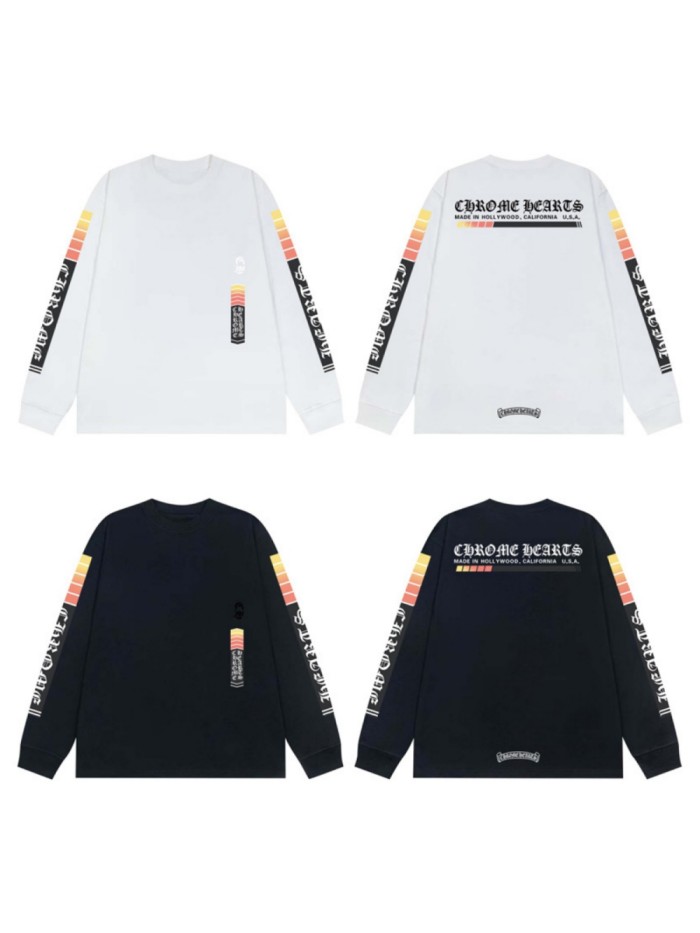 Gradient Orange Yellow Thermal Stripe Sanskrit Print Long Sleeve T-Shirt 2 colors 29331530