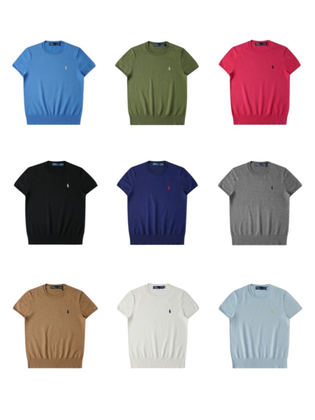 1:1 quality version Classic Pony Logo Crew Neck Knit Short Sleeve Solid Slim Thin Knit Base T-shirt 9 colors 29331741