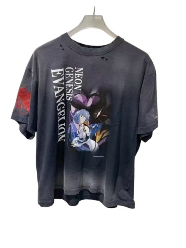 EVA Neon Genesis Evangelion Front And Back Dual Print Hand Ripped Neck Gradient Wash Fade Tee 29331516