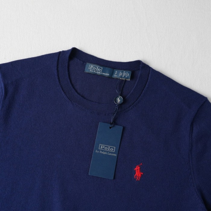 1:1 quality version Classic Pony Logo Crew Neck Knit Short Sleeve Solid Slim Thin Knit Base T-shirt  9 colors 29331741